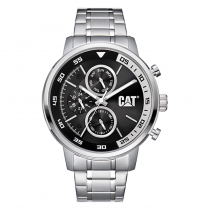 卡特三眼黑色表盘不锈钢表带手表